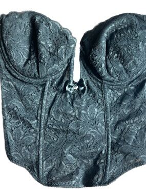 Vintage Black Lace Corset Bustier with Dainty Bow 34C